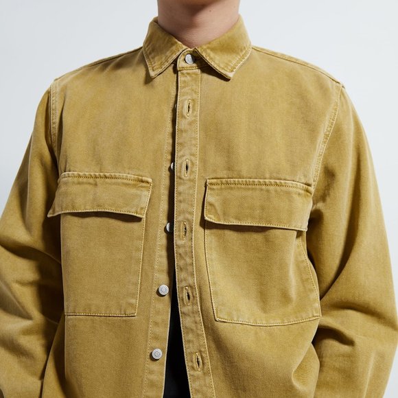 Zara Man Denim Overshirt Jacket Khaki Medium - Picture 2 of 8
